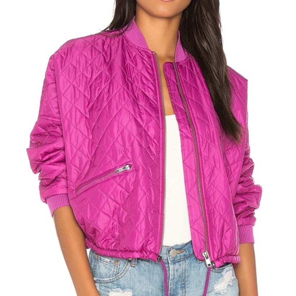 Free People Easy Quilted Bomber Jacket Magenta Purple